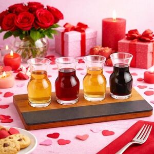 Crofton Wine Tasting Flight Set 4 Wine Glasses Wooden Board Chalk Party Games